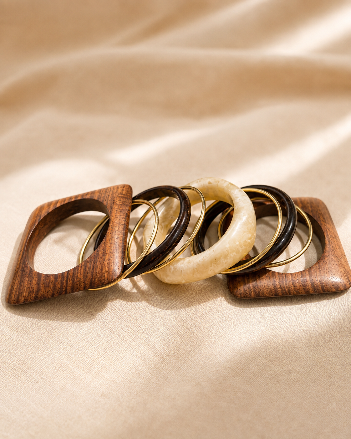 Block Party Inlaid Wood Resin Bangle Set